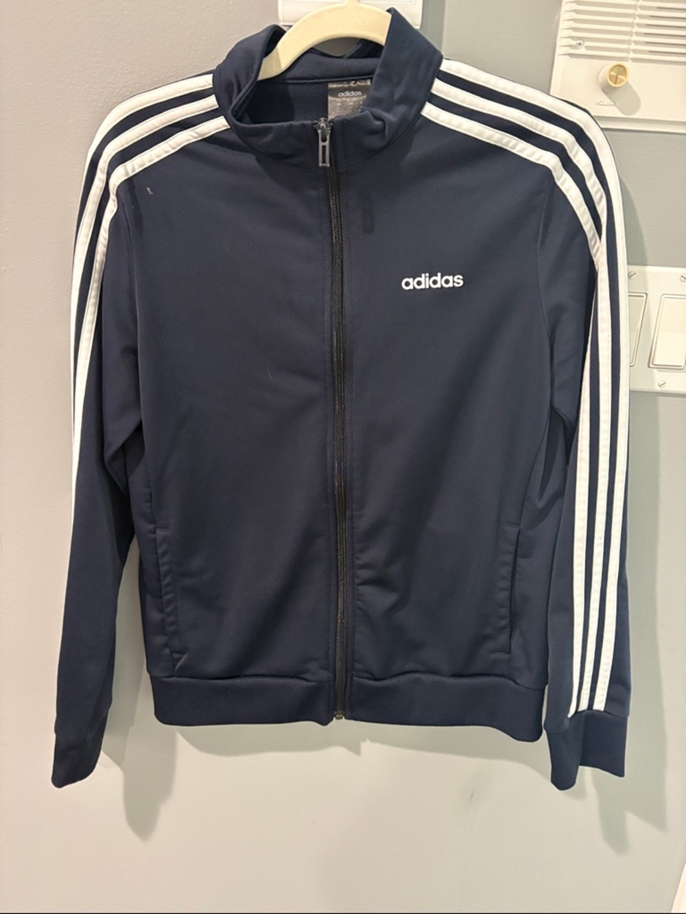adidas Navy and White Athletic Zip-Up Jacket